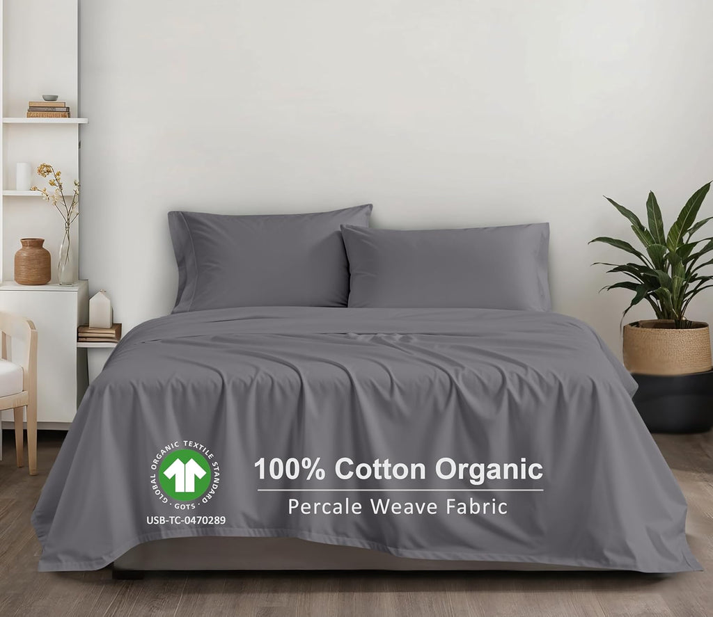 Ruvanti 100% Cotton Organic Percale Sheets Full Size – Crisp Cooling Bed Sheets for Hot Sleepers, Deep Pocket 15”, Soft Peach Finish, Breat…