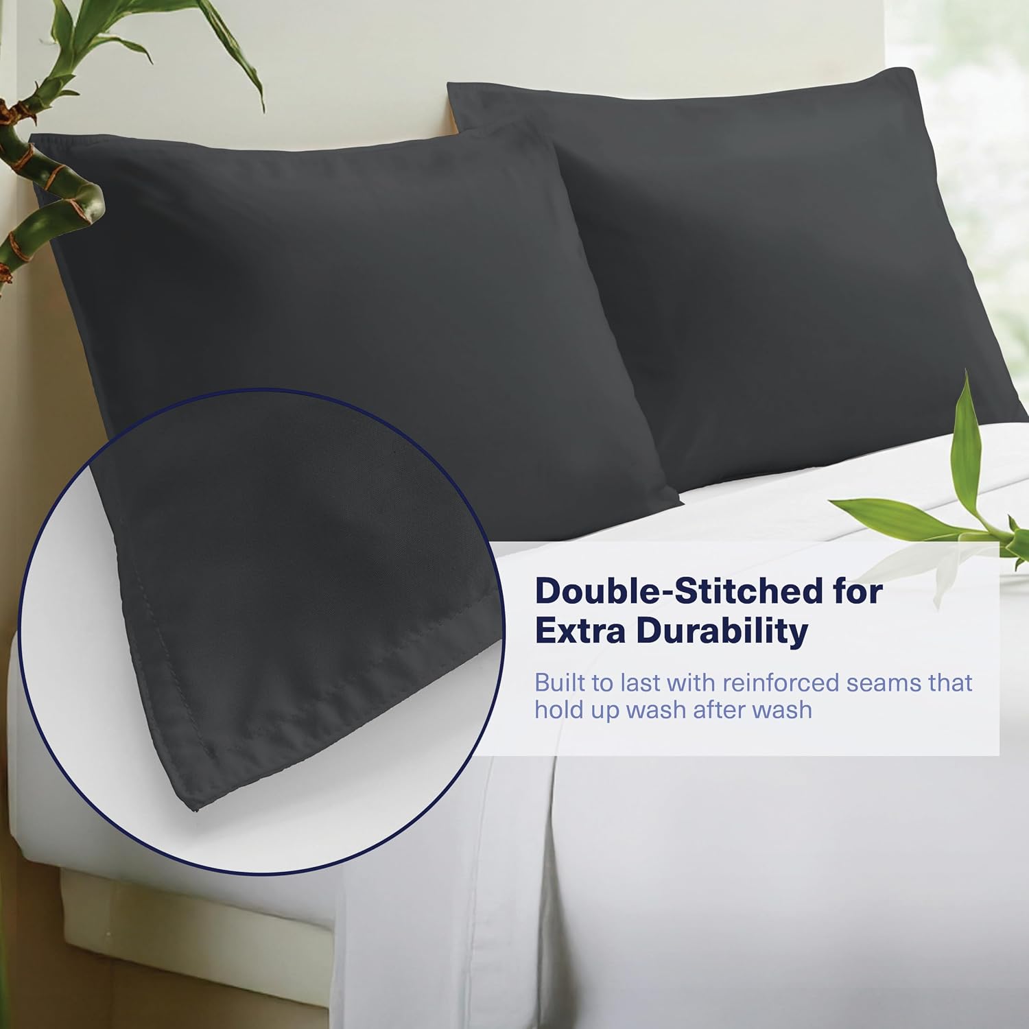 KickoffHome Kickoff Viscose Bamboo Pillowcase, Queen, Set of 2, 100% Organic Hidden Zippered Viscose Bamboo Pillow Case Queen Size, Cooling…