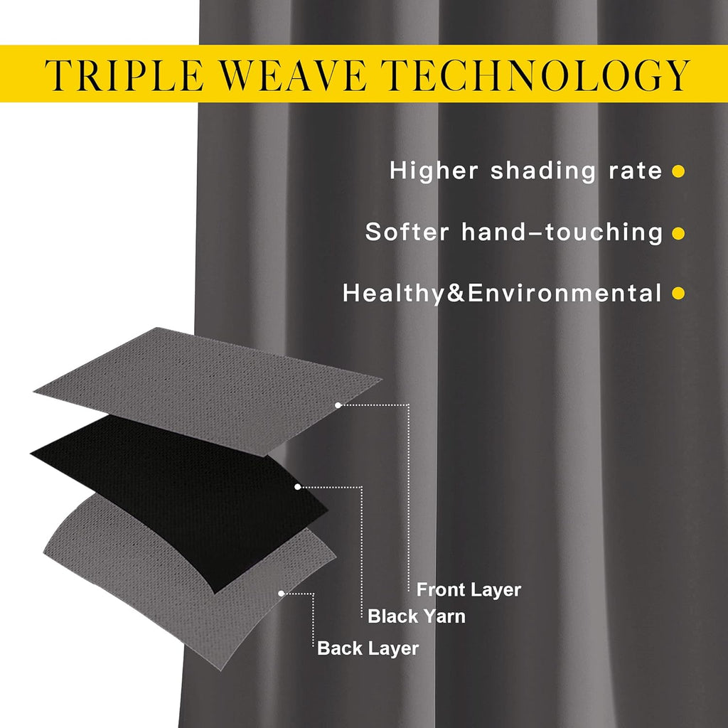 Nicetown Bedroom Blackout Curtains 95 inch Length - Triple Weave Energy Saving Thermal Insulated Solid Grommet Blackout Draperies for Patio…