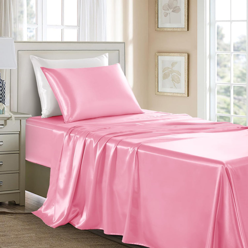 Golal Satin Sheets Twin Size - 3 Pieces Luxury Silky Soft Bed Sheets, Wrinkle-Free Light Pink Satin Silk Sheet Set with 1 Deep Pocket Fitte…