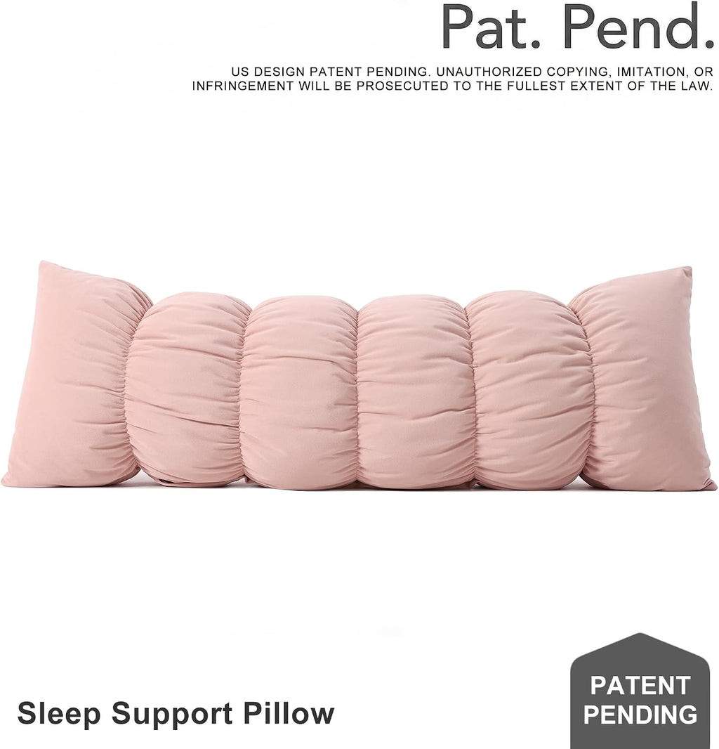 Ailuteie Pat. Pend. Body Pillow for Adults, Long Bed Pillow for Side Sleepers with Segmented Design, Soft Velvet Pillowcase (Pink, 47" x 15…