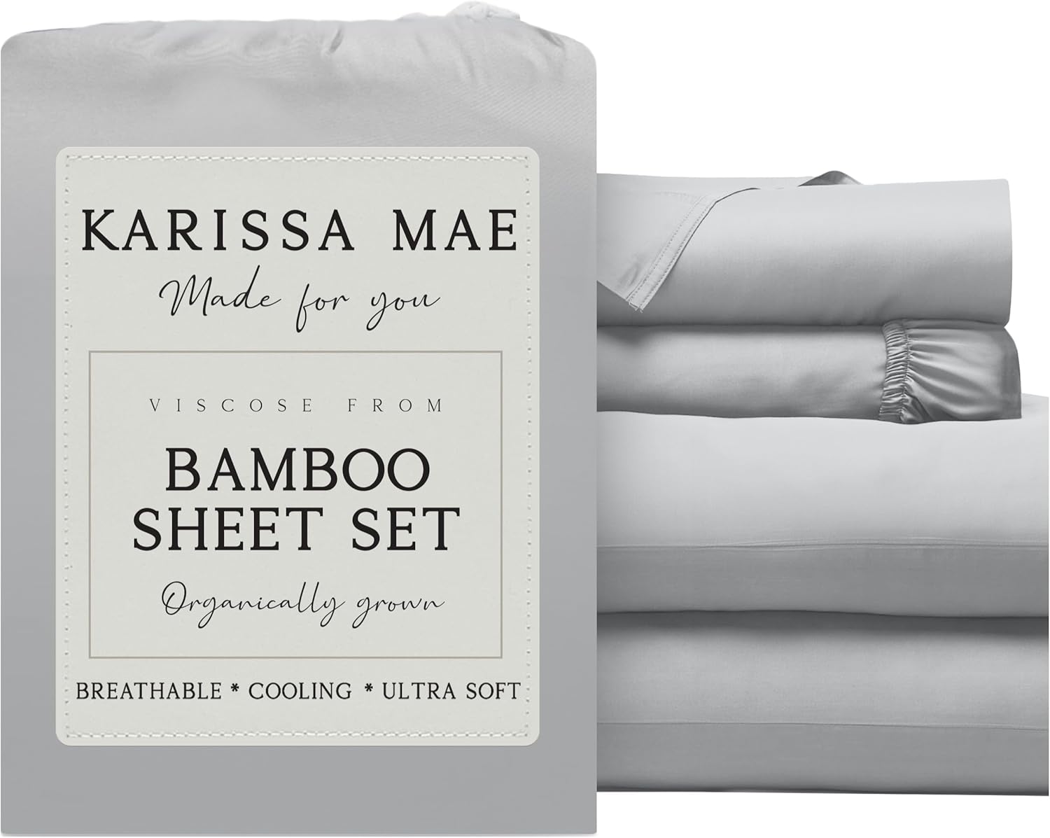KARISSA MAE Pure Viscose from Bamboo 34" Split Top King Size Sheet Set | 100% FSC Certified | Luxuriously Soft | Cooling | 18" Deep…
