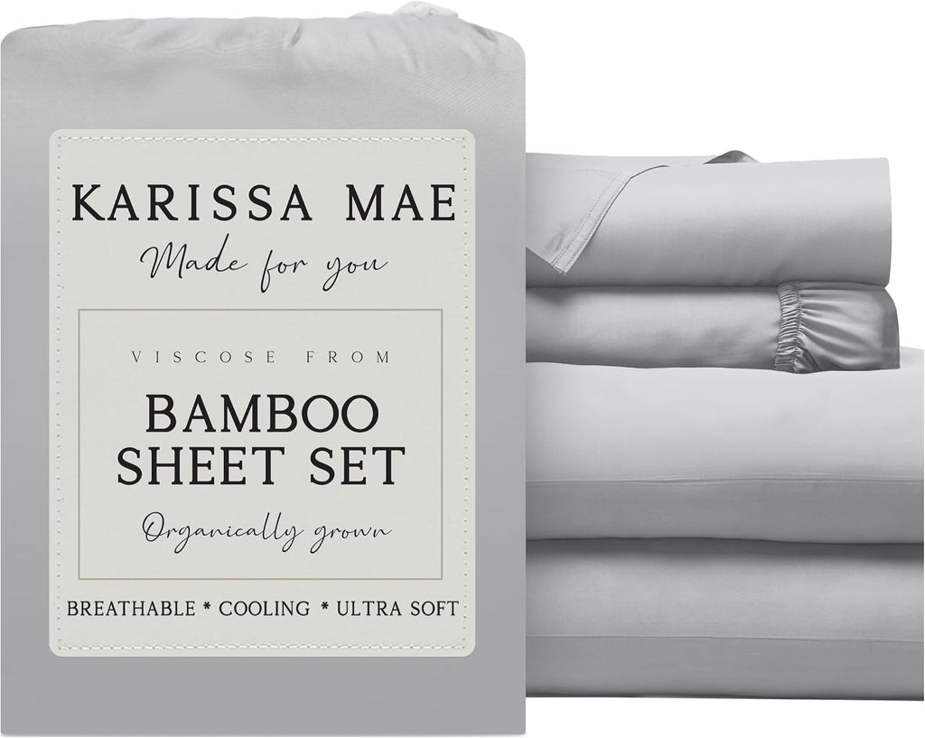KARISSA MAE Pure Viscose from Bamboo California King Size Sheet Set | 100% FSC Certified | Luxuriously Soft | Cooling | 18" Deep Pocket…