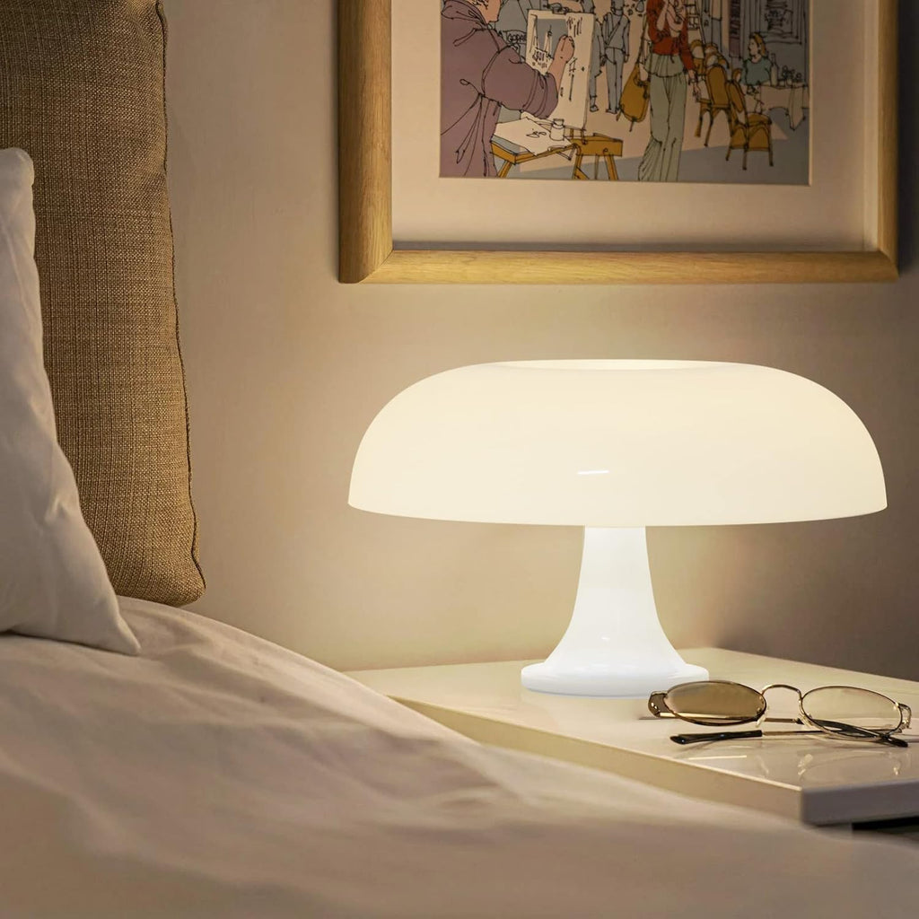 White Mushroom Lamp, Mid Century Modern Table Lamp for Bedroom, Minimalist Mushroom Decor Bedside Small Lamps, 2700K(Bulb Included, Plug…