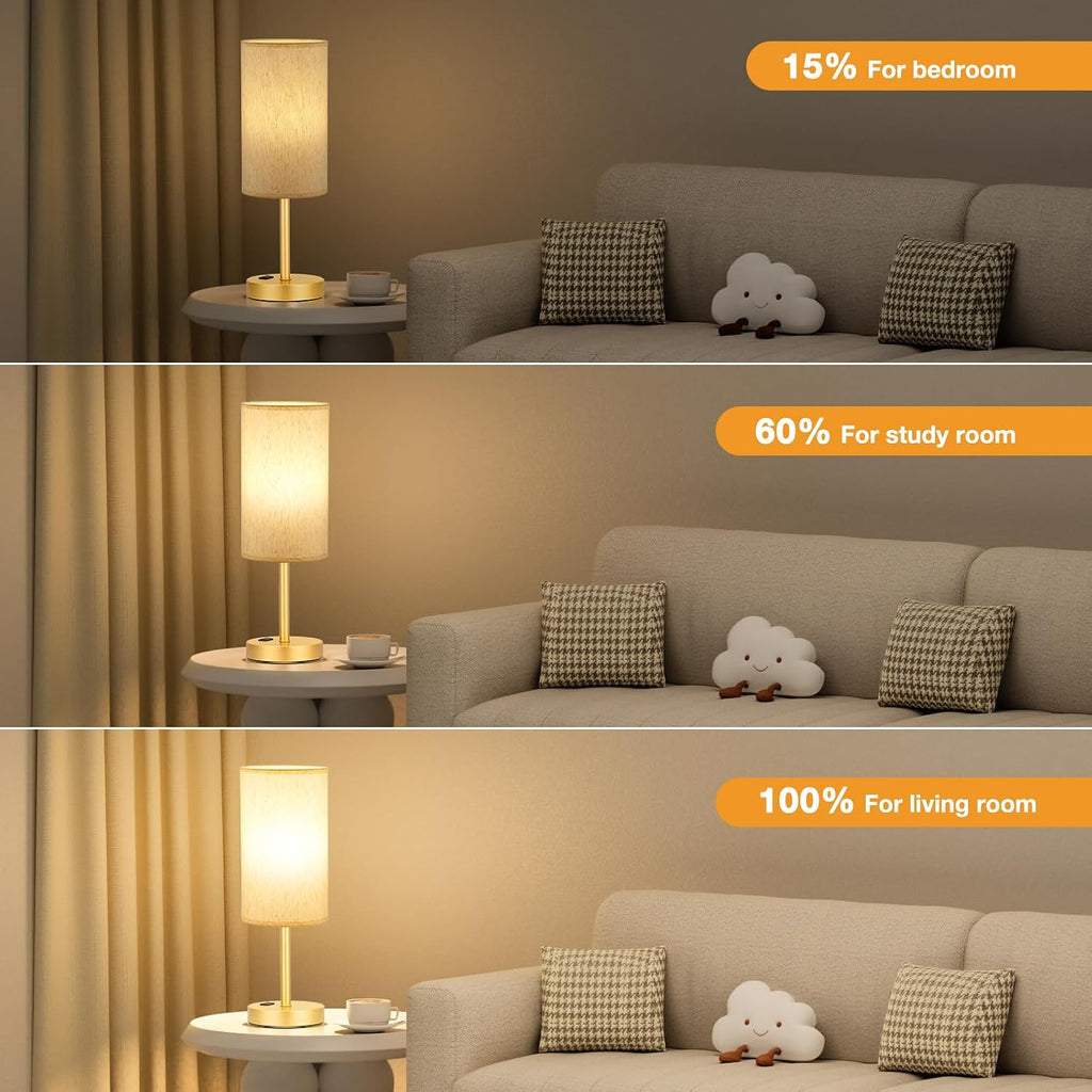 Fenmzee Touch Table Lamp - Cream, 3-Way Dimmable, USB A + C Charging, AC Outlet, 17.4inch Medium, Gold Metal Base