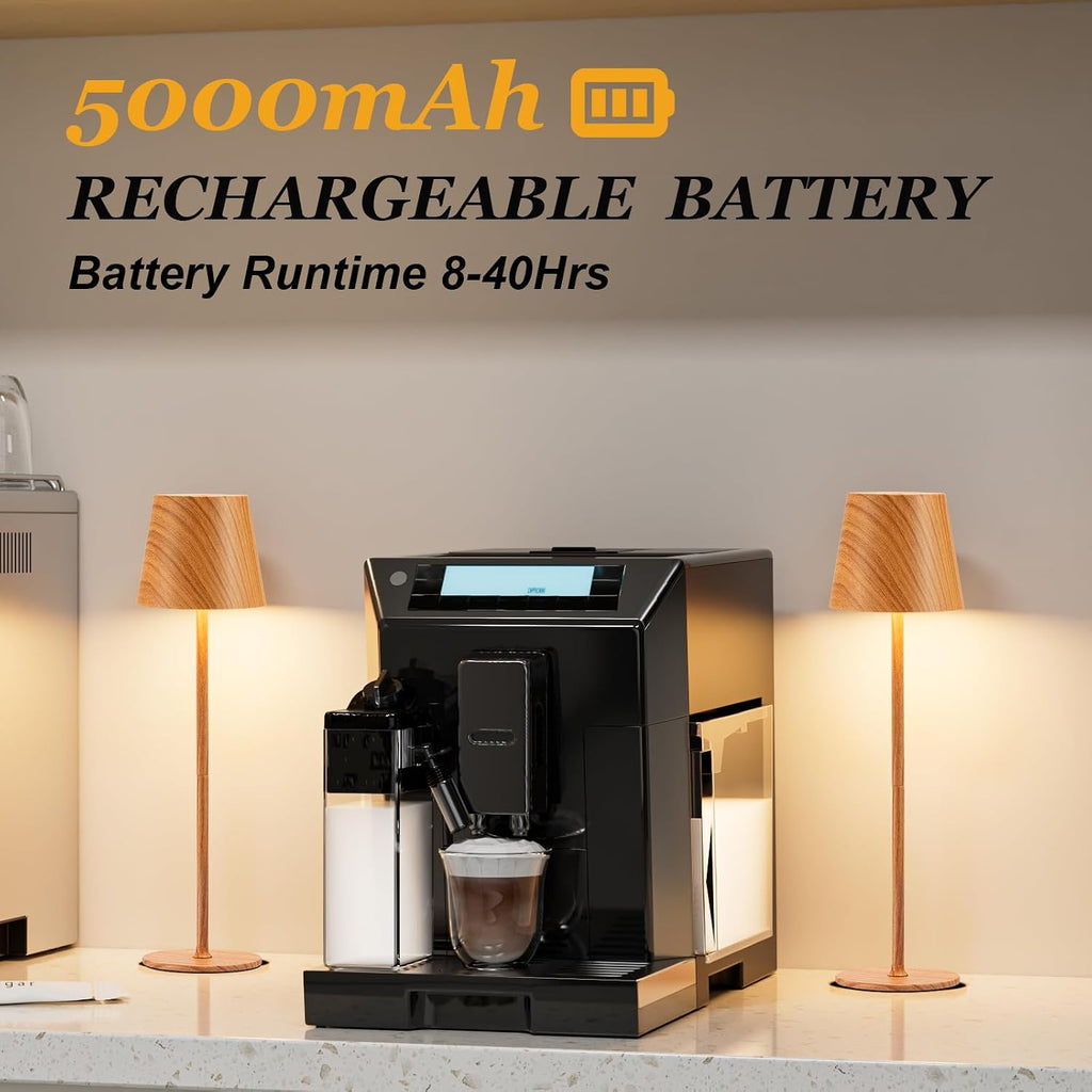Kakanuo Cordless Table Lamp Rechargeable - Wood Grain 2 Pack 5000mAH Battery Operated Lamp for Counter, 3 Color Stepless Dimming Wireless…
