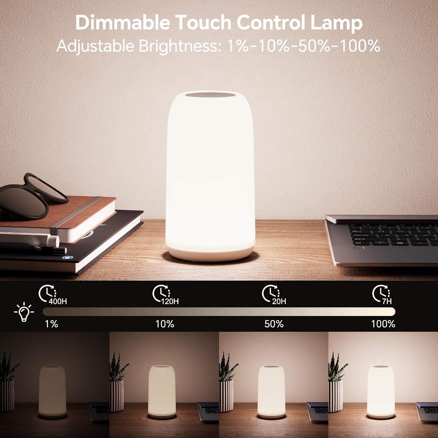 ROOTRO Cordless Table Lamps Rechargeable, Touch Lamp for Bedroom [Sleek Design & RGB Mode] 4-Level Brightness Small Bedside Lamp, LED…