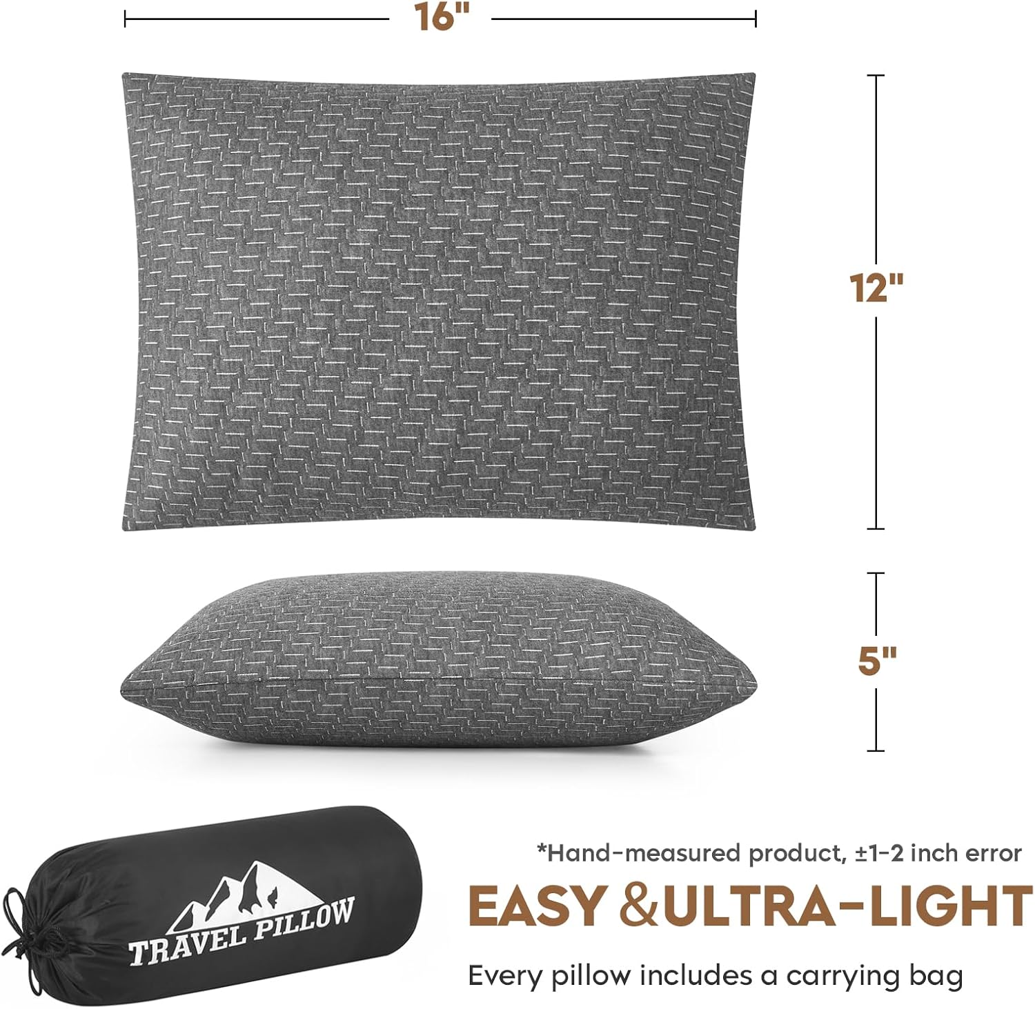 Small Shredded Memory Foam Pillow, Camping Pillow Travel Pillow - Compressible Medium Firm, Breathable Cover, Ideal Backpacking Hiking…