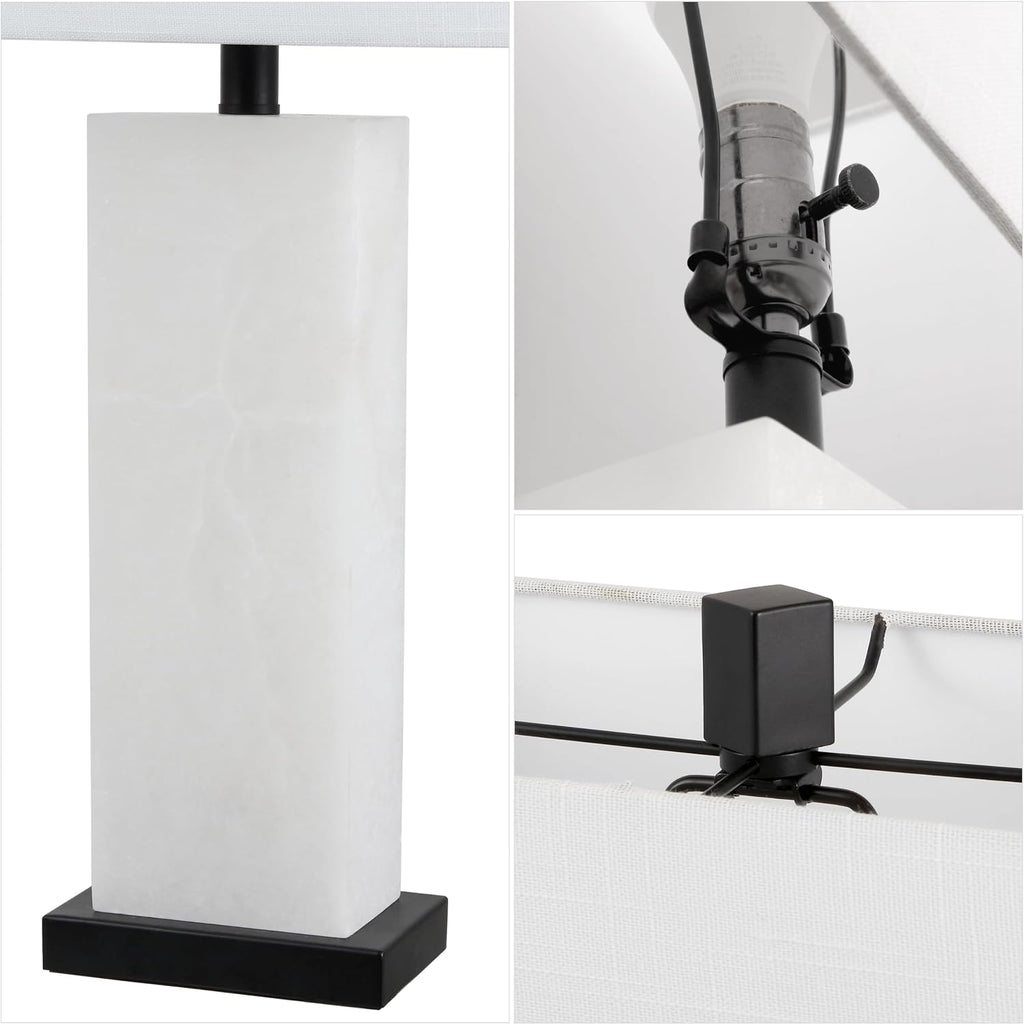 JONATHAN Y 27" White Black Alabaster Rectangular Table Lamp Contemporary Modern Bedside Nightstand Lamp for Living Room Bedroom with…