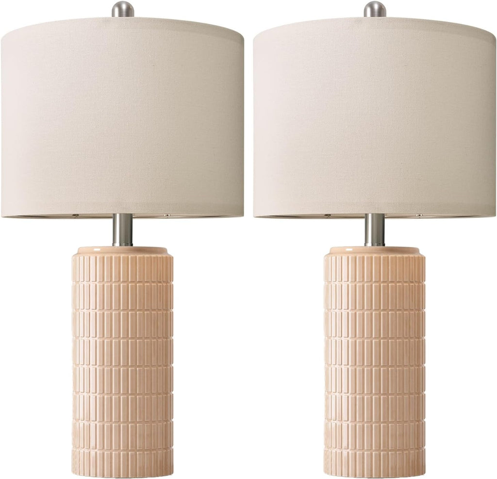 PoKat 23" Pink Ceramic Table Lamps Set of 2, Modern Bedroom Lamps for Girls Room, Bedside Lamps for Night Stands, Cute Lamps for Living…
