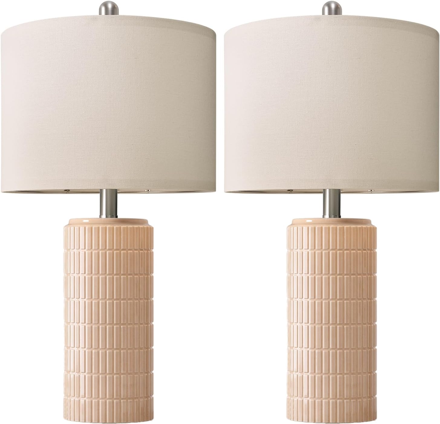 PoKat 23" Pink Ceramic Table Lamps Set of 2, Modern Bedroom Lamps for Girls Room, Bedside Lamps for Night Stands, Cute Lamps for Living…