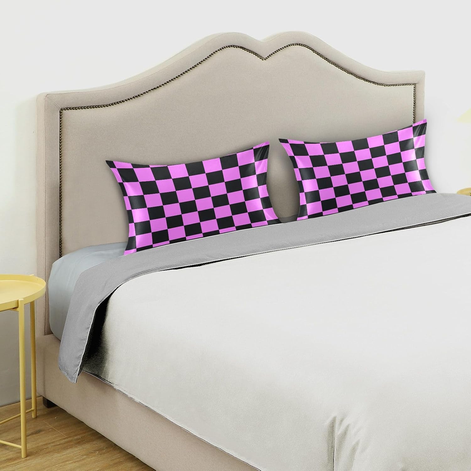 Checkerboard Black Purple Color Plaid Print Pillow Covers Silk Pillowcase for Hair and Skin Soft and Smooth Breathable Satin Pillowcase…