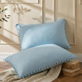 Moveover Sky Blue Pom Poms Pillowcases, Blue Standard Pillow Cases Set of 2, 100% Washed Microfiber, Pale Blue Ball Fringe Pillow Cover, 2 P…
