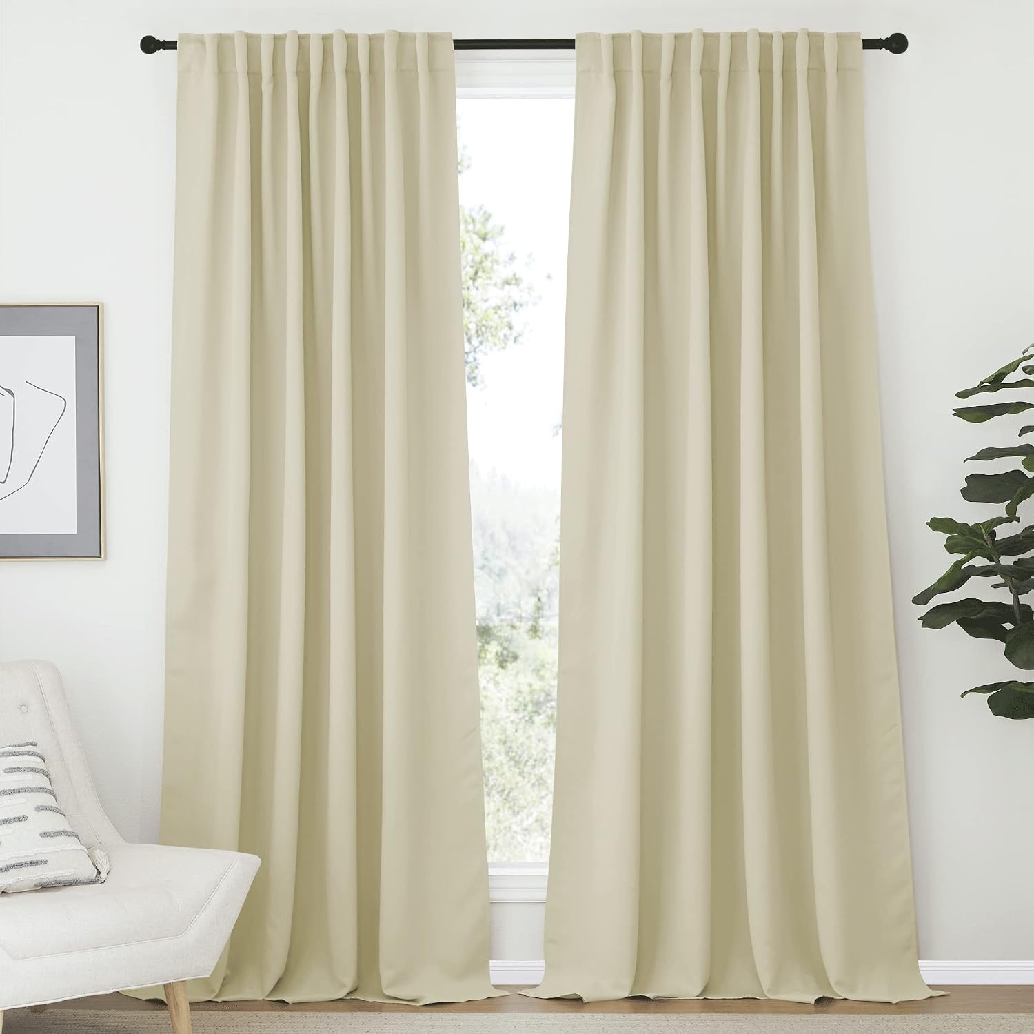Nicetown Farmhouse Curtains for Bedroom, Room Darkening Curtains with Rod Pocket and Back Tab, Home Decoration (Beige, 70" Wide x 95" Long,…