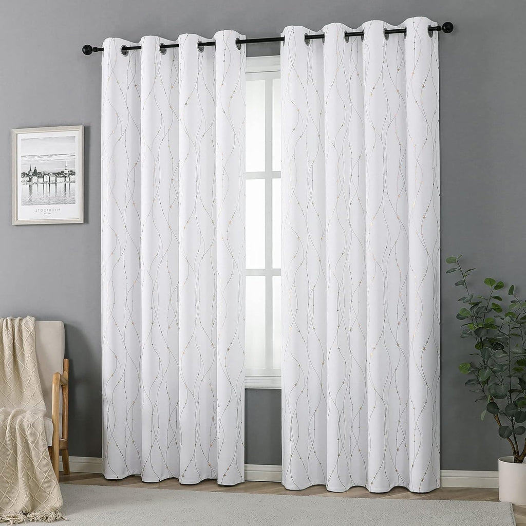 Smileweaver SMILE WEAVER White Christmas Curtains 63 Inch Length for Bedroom, Room Darkening Curtains with Gold Star Printed Noise Reducing…