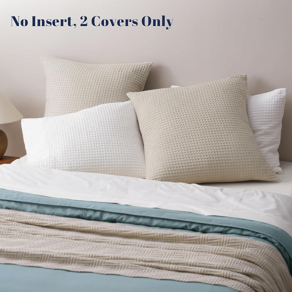 Phf Ultra Soft Waffle Weave Euro Shams Pillow Covers, No Filling, 2 Pack 26" x 26" Bed Cushion Covers, Breathable & Skin-Friendly Bed Pillo…