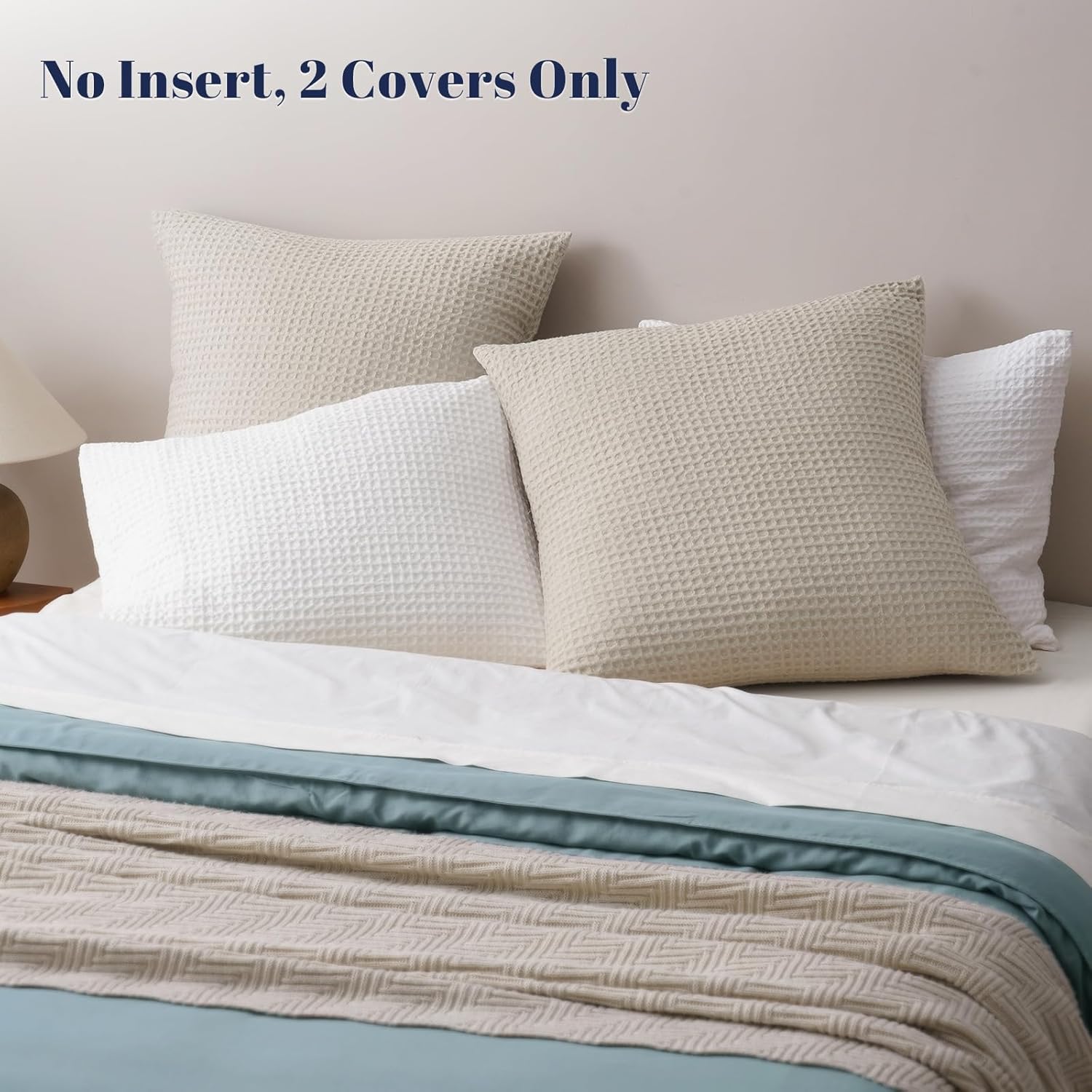 Phf Ultra Soft Waffle Weave Euro Shams Pillow Covers, No Filling, 2 Pack 26" x 26" Bed Cushion Covers, Breathable & Skin-Friendly Bed Pillo…