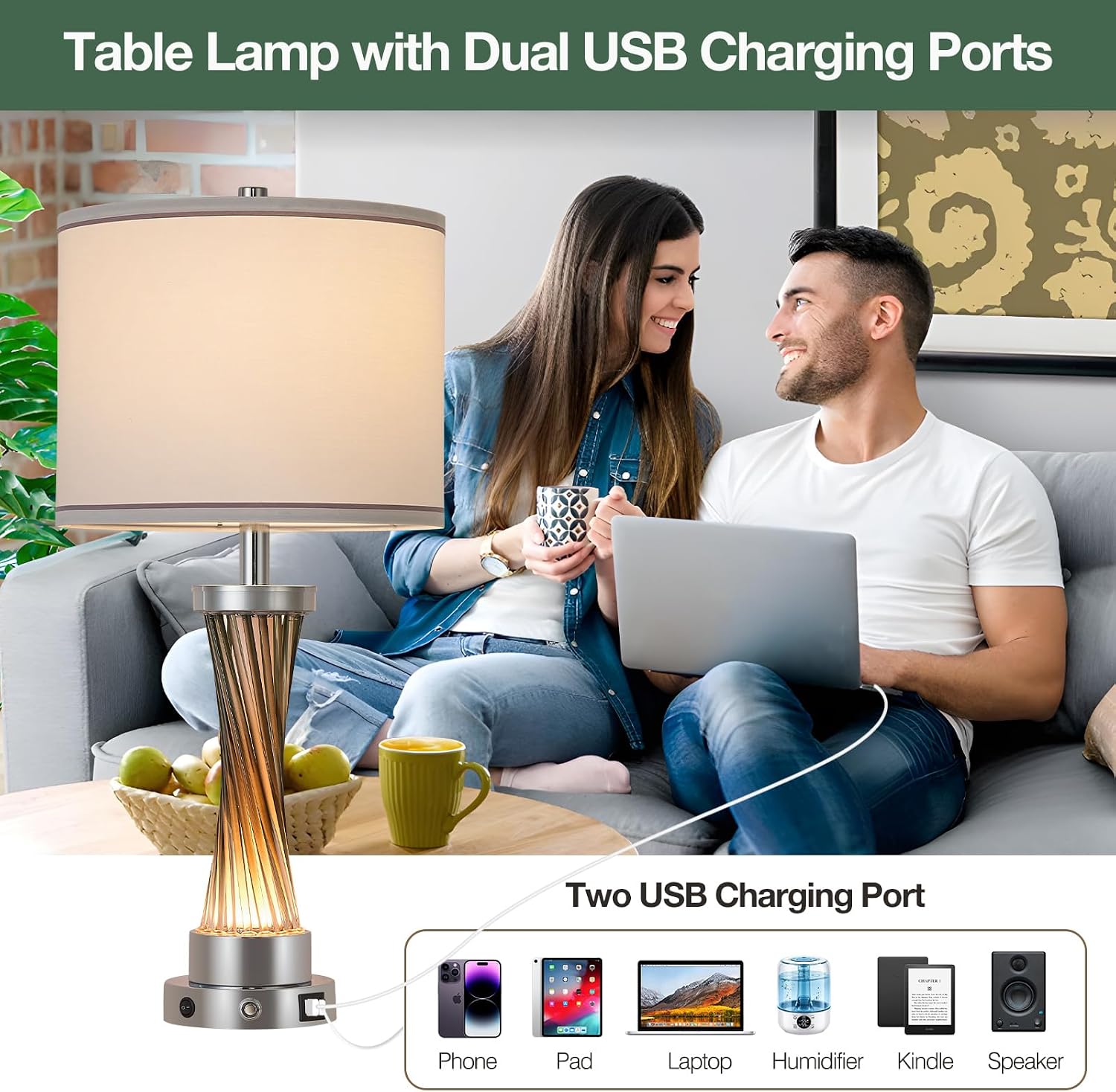 Illuminatingyoumeandhim 3-Way Dimmable Table Lamp Set of 2, Touch Control Lamp with Night Light, Modern Crystal Table Lamps for Bedroom, Livin…