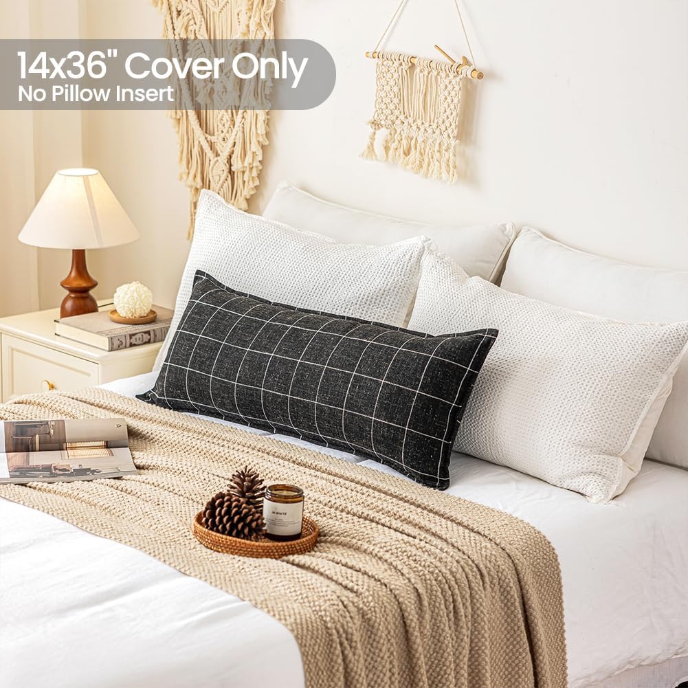 CARRlE Home Decorative Long Lumbar ThrowPillow Covers 14x36 for Bed Without PillowInsert, Black Boho Long Body Pillow Cover 14 x36, Cute…