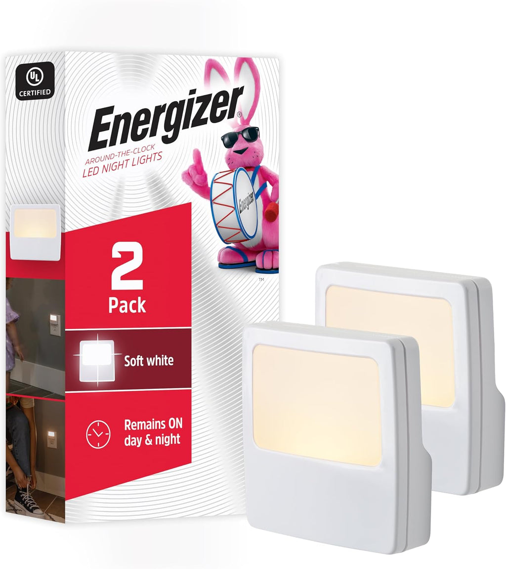 Energizer Always On LED Night Lights Plug into Wall Home Decor Apartment Essentials Ambient Lighting Nightlight White 81568 2 Pack 2 Pack W…