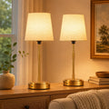 Cordless Table Lamps Set of 2 – Battery Operated Lamp with 7500mAh Rechargeable Battery, Stepless Dimmable Brushed Gold Lamps with Beige…