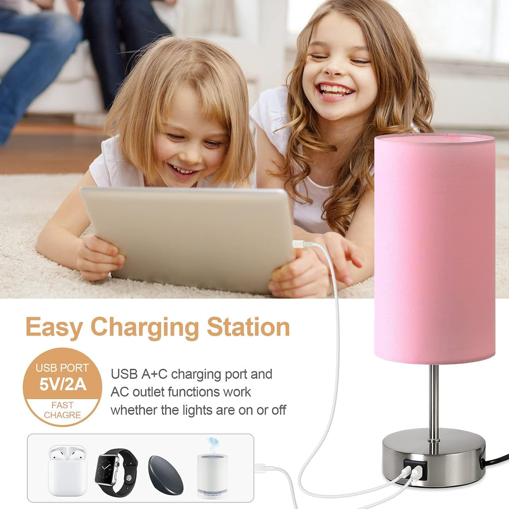 Yarra-Decor 【Upgraded Bedside Lamp with USB A+C Charging Ports & AC Outlet Touch Control Table Lamp for Girl Bedroom 3 Way Dimmable…
