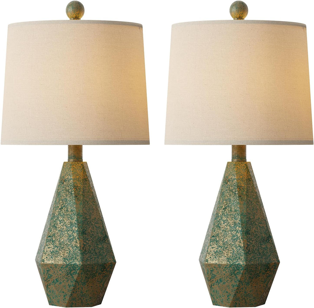 PoKat 20.25" Green Table Lamps Set of 2 for Night Stands, Vintage Bedside Lamps for Bedroom Living Room, Retro Bedroom Lamps for End…
