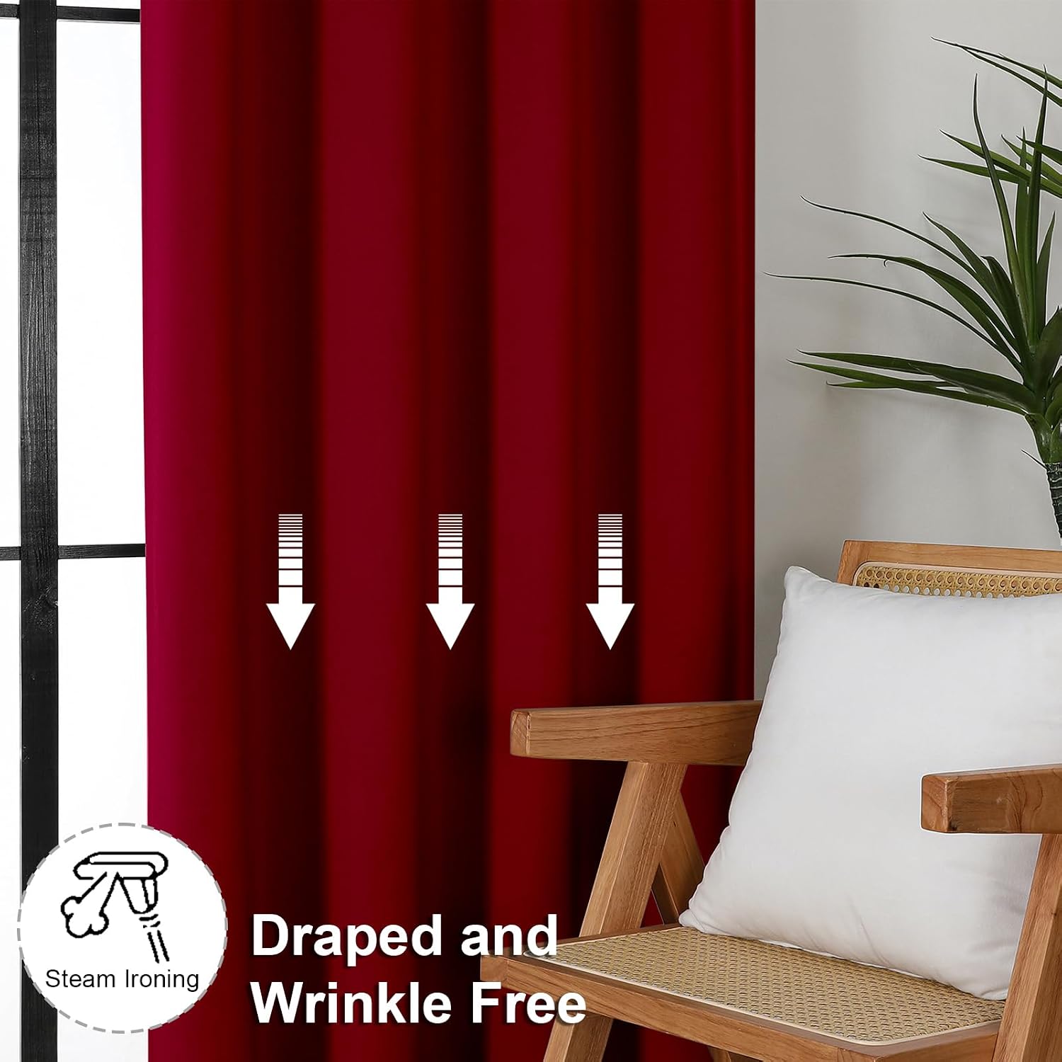 Simplebrand Ava Red Blackout Curtains for Bedroom 63 Inch Length 2 Panels Set, Nursery Thermal Insulated Energy Saving Rod Pocket Window Tr…