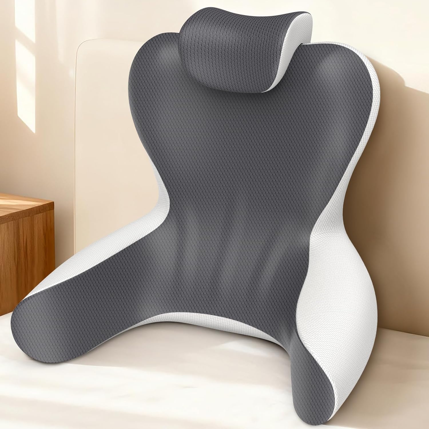 Hamyodo Reading Pillow for Sitting in Bed, 22”H Back Pillow for Sitting Up, Lumbar Rest & Neck Support Bed Pillows, Backrest Bed Chair with A…