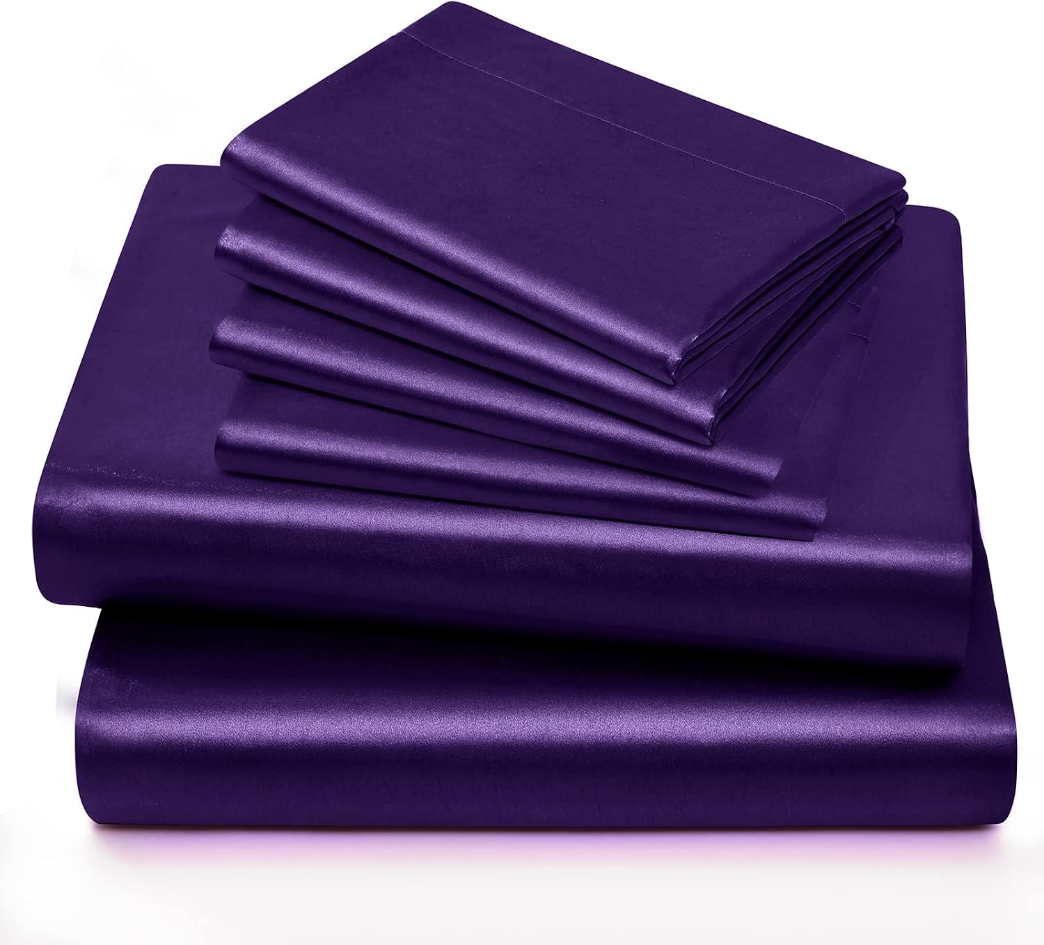 Horbaunal 6 Piece Satin Sheet Set Queen Size Luxury Silky & Soft Purple Satin Queen Bed Sheet Set with 16" Deep Pocket, 1 Fitted Sheet, 1 F…