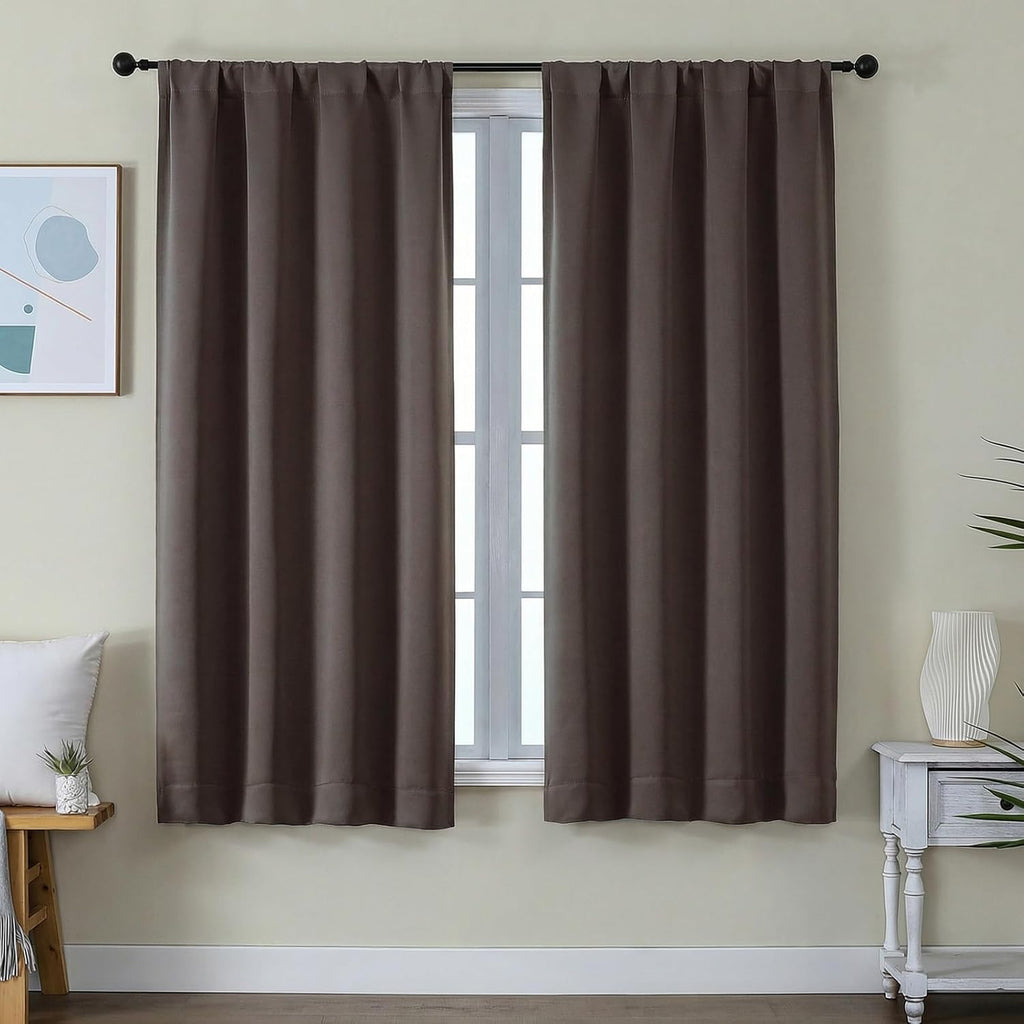 Simplebrand Ava Chocolate Blackout Curtains for Bedroom 63 Inch Length 2 Panels Set, Privacy Thermal Insulated Rod Pocket Door Window Curta…
