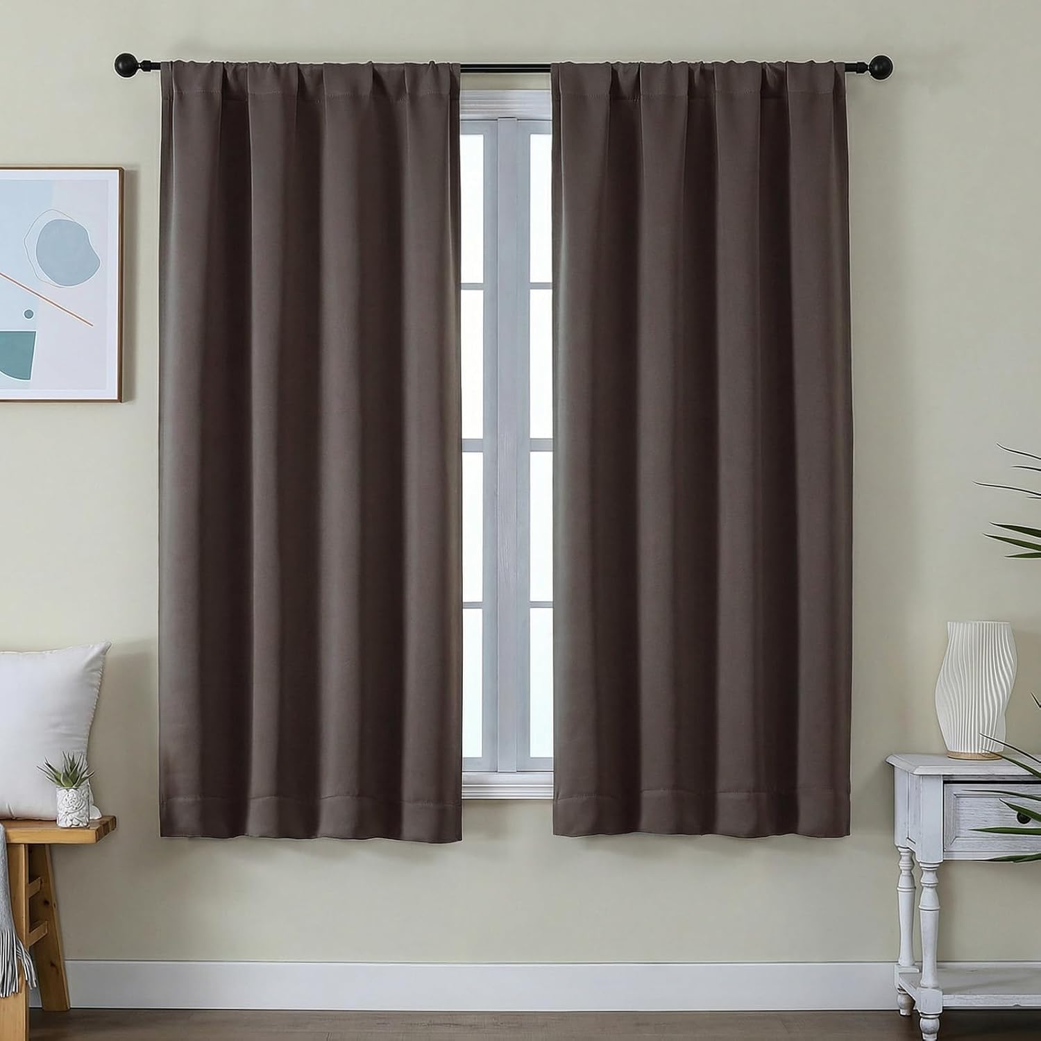 Simplebrand Ava Chocolate Blackout Curtains for Bedroom 63 Inch Length 2 Panels Set, Privacy Thermal Insulated Rod Pocket Door Window Curta…
