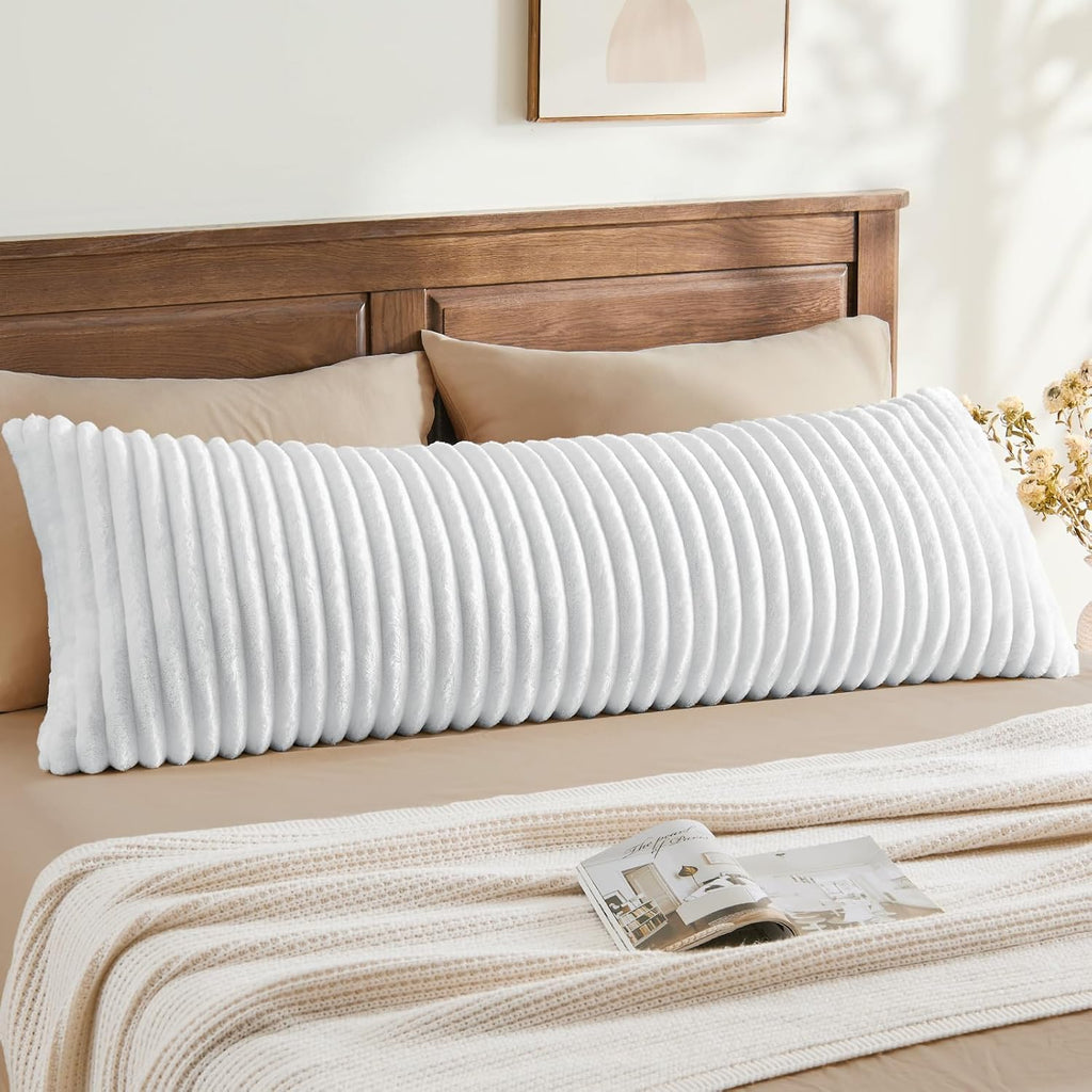Bedelite Fluffy Faux Fur Body Pillow Cover with Zipper, Luxury Plush 3D Striped Pillow Cover 20x54 Inches, Super Soft and Cozy Long Body Pi…