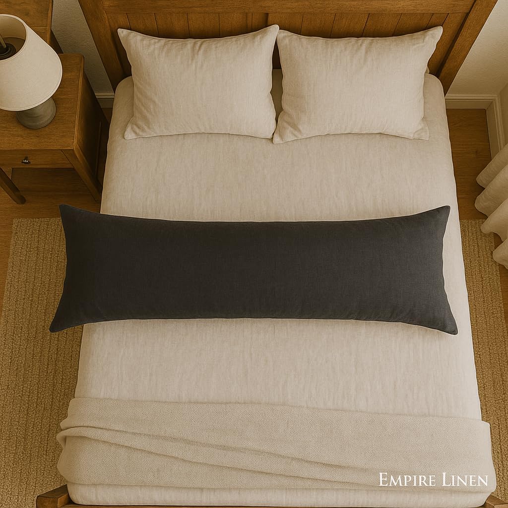 Body Pillowcase 20x54 Inch, Egyptian Cotton 600 Thread Count Sateen Weave, Zipper Closure Long Pillow Cover Cooling Soft (Dark Grey 20x54)