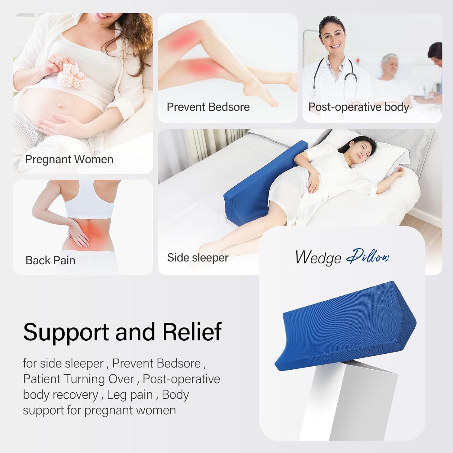 Fanwer 34.2in Bed Wedges & Body Positioners, 30 Degree Wedge Pillow for Side Sleeping/After Surgery, Triangle Foam Bed Wedge Pillow with Bl…