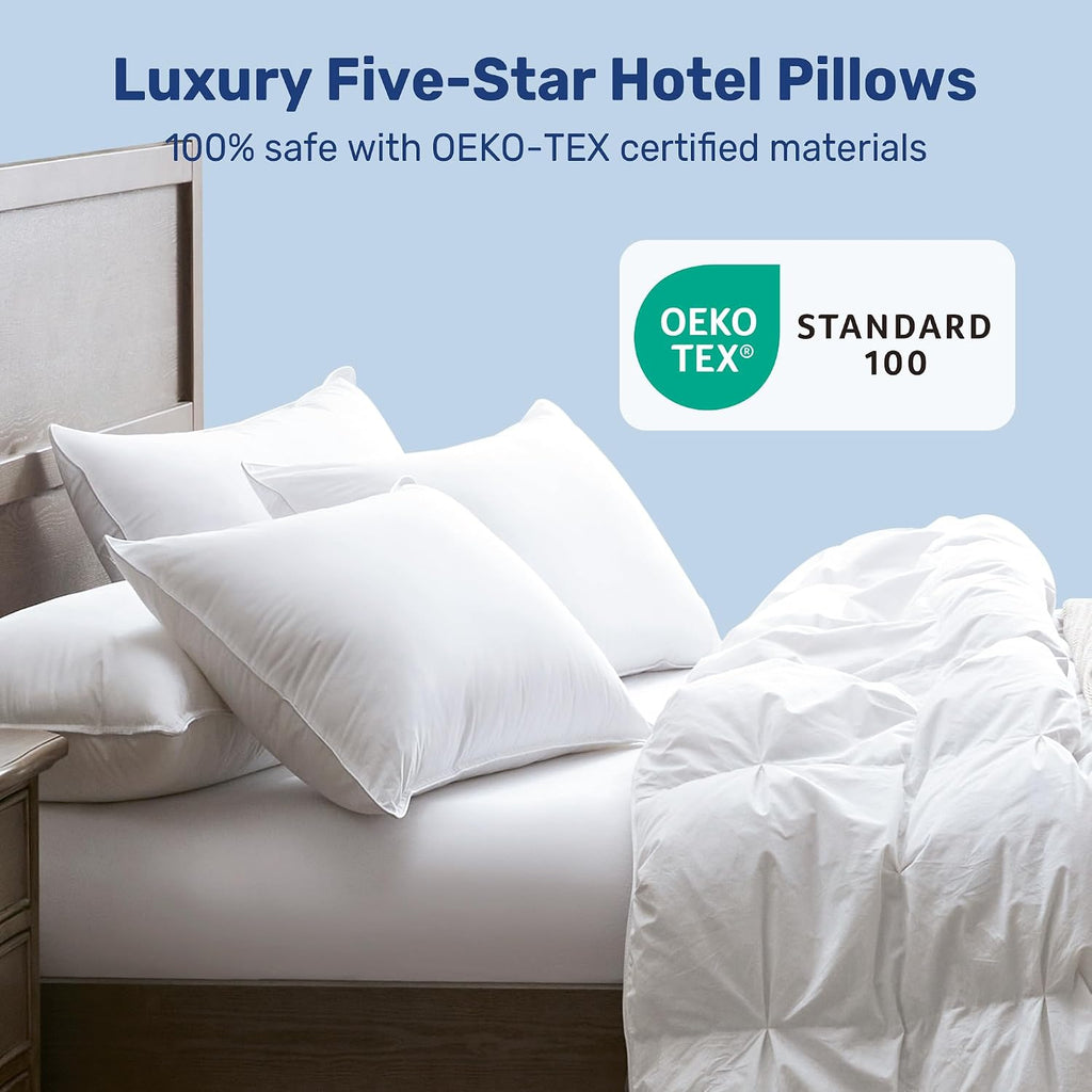 UNIKOME Ultra Soft Pillows Standard Size Set of 2 - Hotel Collection Luxury 100% Cotton Cover Down Alternative Bed Pillow, Fluffy Pillows…