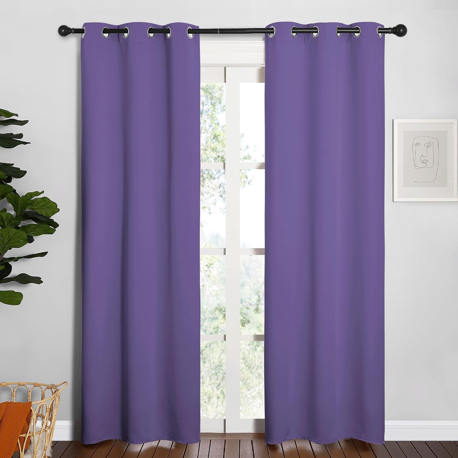 NICETOWN Window Curtain Panels, Thermal Insulated Solid Grommet Blackout Draperies/Drapes for Basement (Lilac Purple, 1 Pair, 34 by 84-inch)