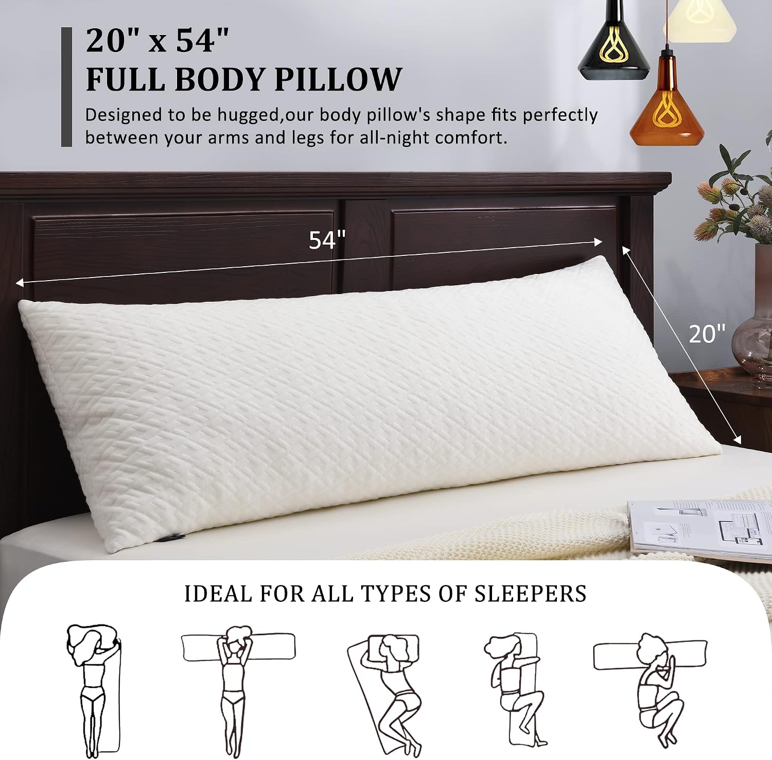 BasicBeyond Basic Beyond Memory Foam Pillows - Long Body Pillows for Adults, 20x54, Side & Back Sleepers 1 Count