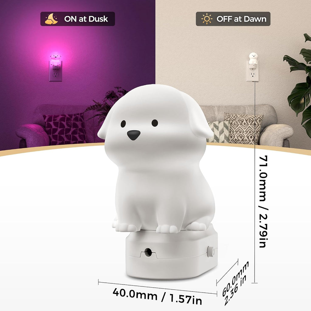 DORESshop LED Night Light for Kids, 3D Cute Puppy Night Lights Plug into Wall with Dusk to Dawn Sensor, RGB+Soft White 3000K Dog Night…