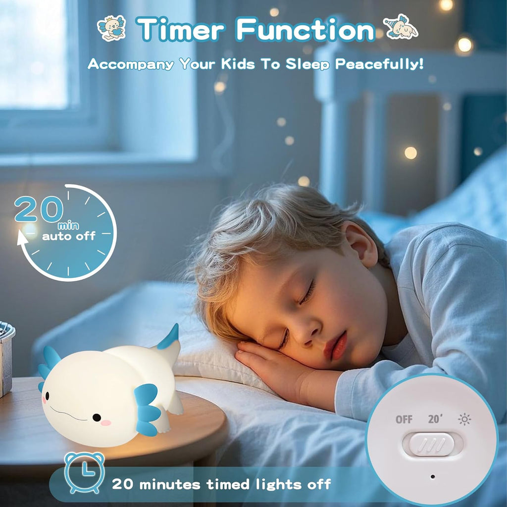 FAMIDUO-BrightenYourLife FAMIDUO Axolotl Night Light, Cute Axolotl Lamp, Food Grade Silicone Nursery Nightlight, Rechargeable/Dimmable LED Squ…