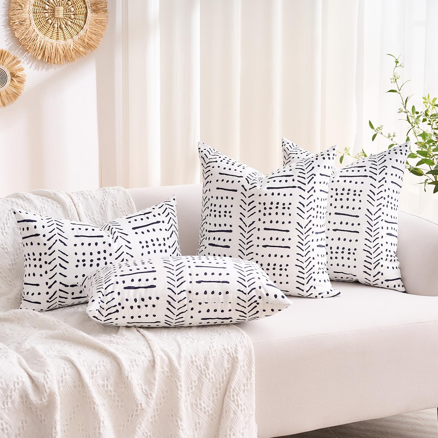 BONSTRAP White Boho Body Pillows Covers Decorative Long Lumbar Accent Throw Pillow Covers Large Queen 20x54 1 Piece for Bed Sleeping…
