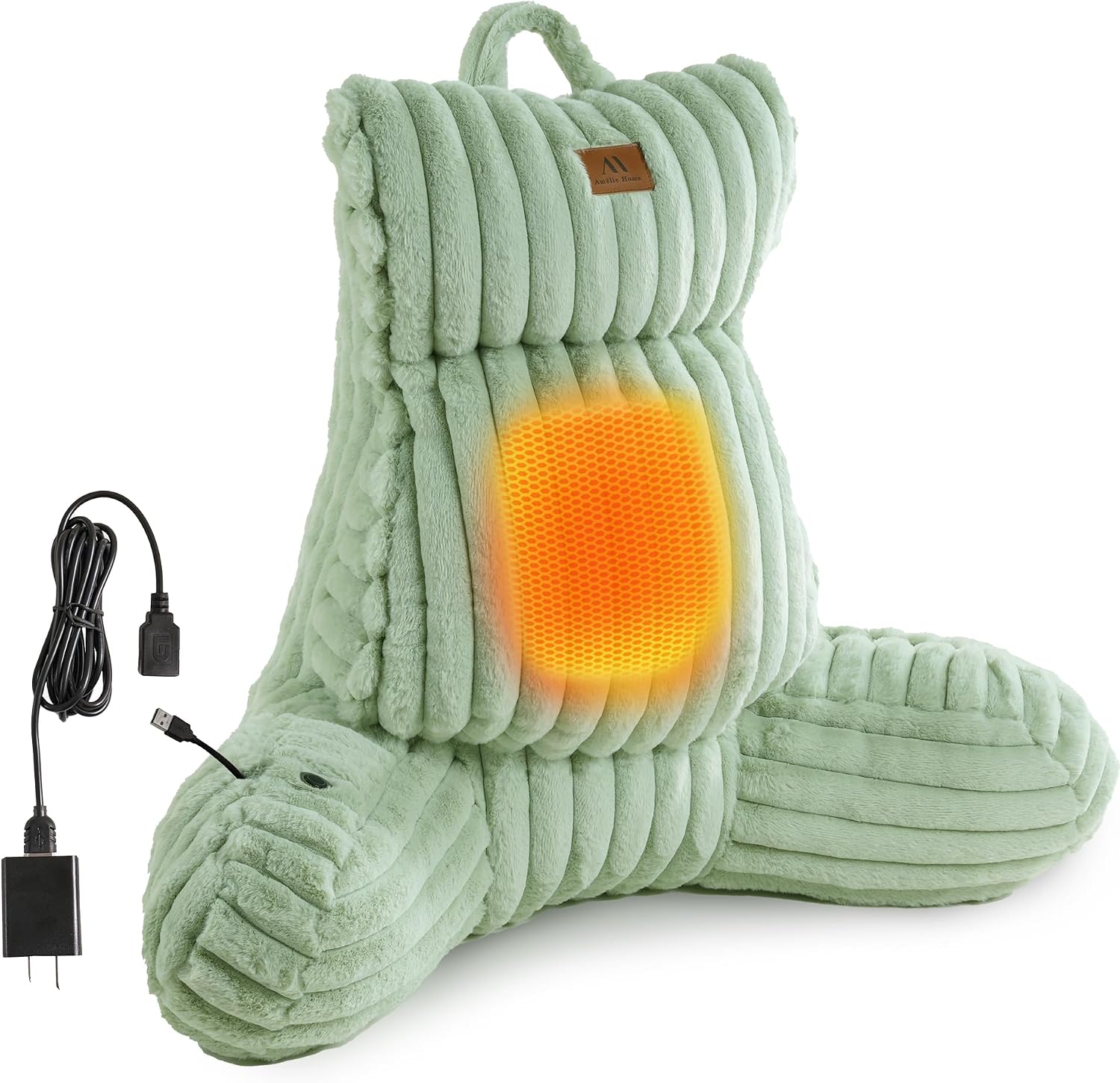 Amélie Home Heated Faux Fur Reading Pillow 3 Temperature Backrest for Sitting in Bed Support Cushion, USB-Powered(No Power Bank Included)…