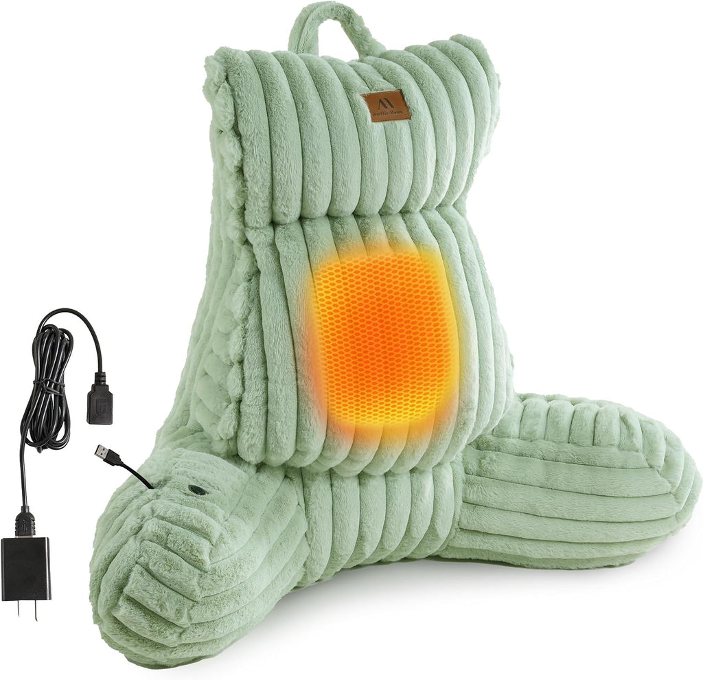 Amélie Home Heated Faux Fur Reading Pillow 3 Temperature Backrest for Sitting in Bed Support Cushion, USB-Powered(No Power Bank Included)…