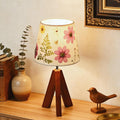 Dried Flowers Tripod Table Lamp 14.17in, 9W LED 3-Color Cute Bedside Lamp with Flowers Linen Lampshade for Nursery, Bedroom, Kid Room…