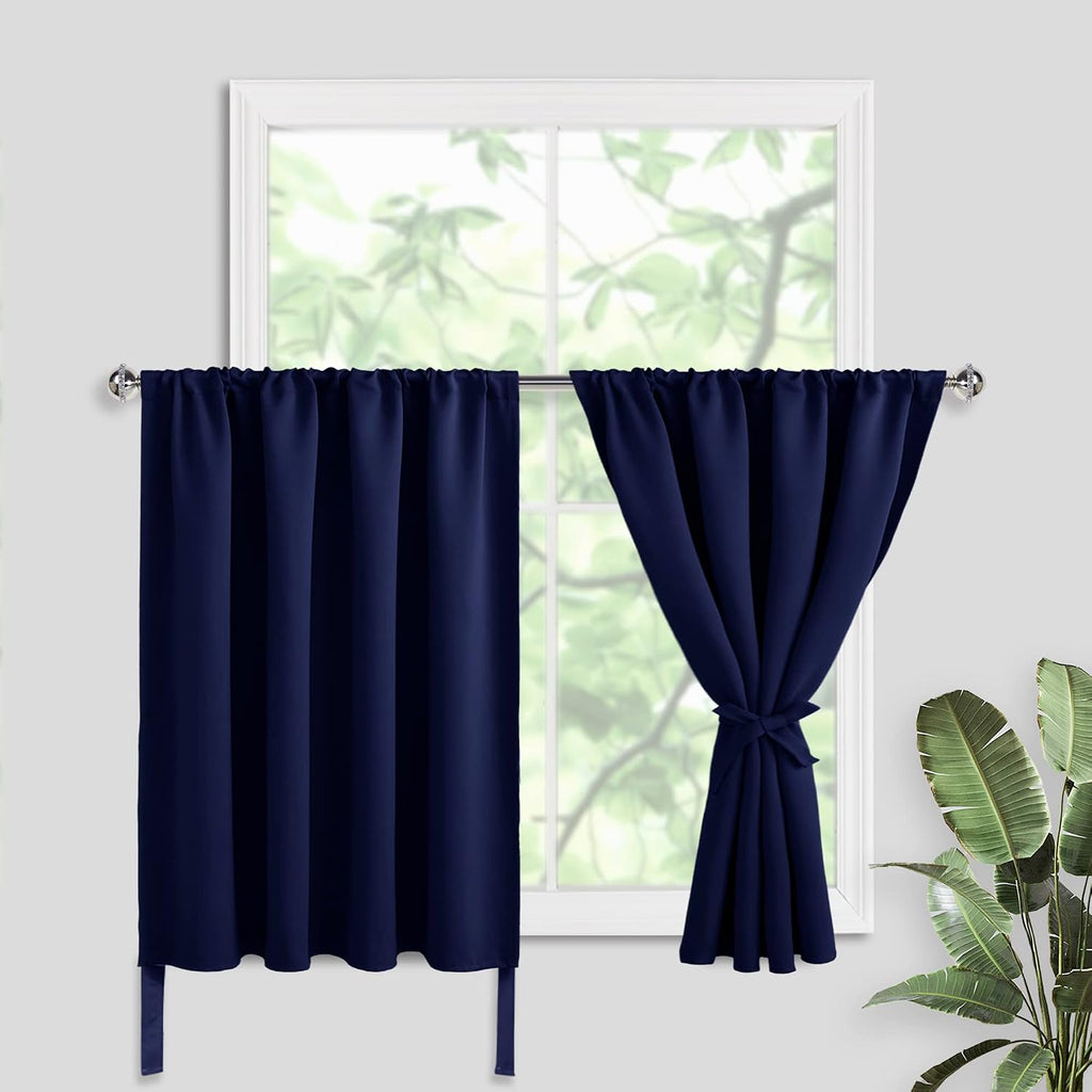 Jiuzhen Short Blackout Curtains for Small Window - Cafe Room Darkening Privacy Thermal Insulated Half Window Curtains Tiers for Bathroom, Ki…