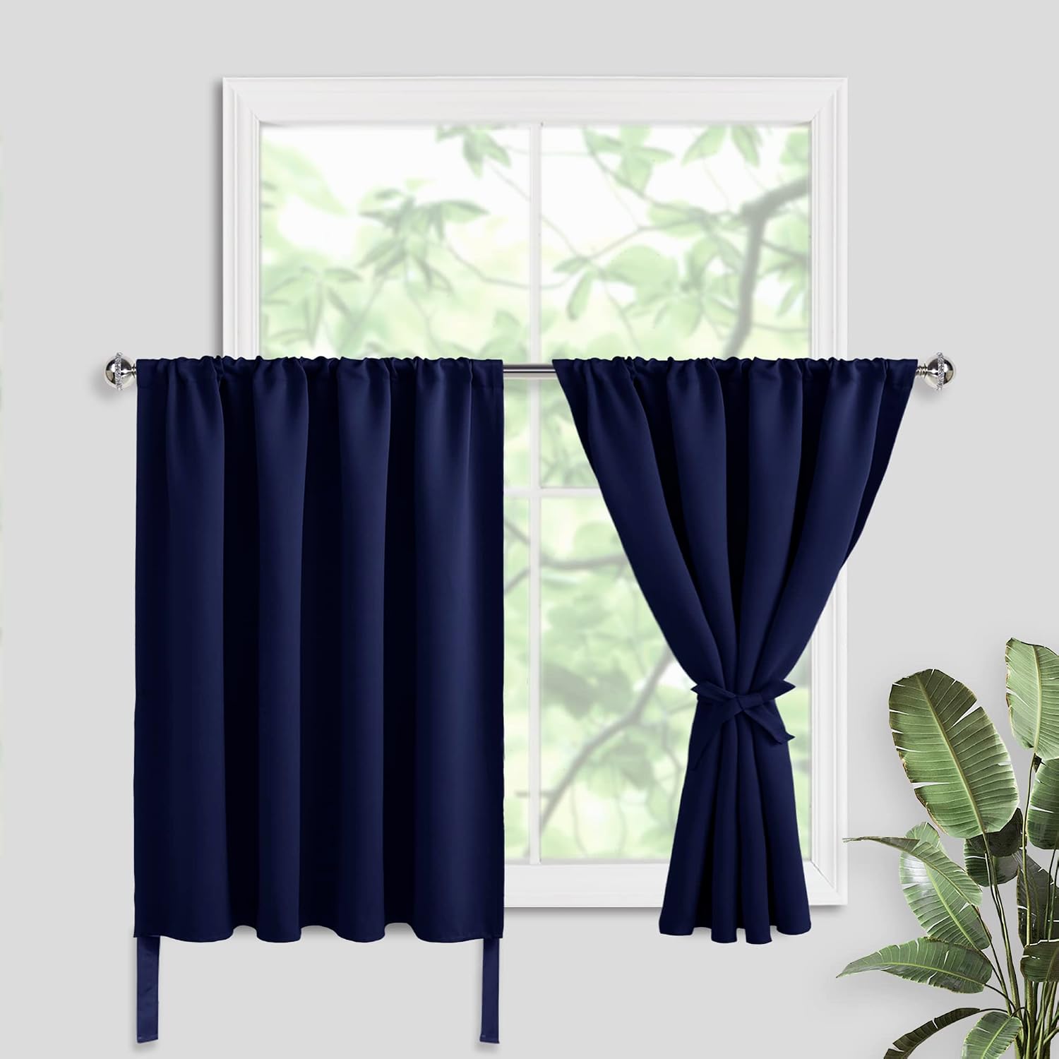 Jiuzhen Short Blackout Curtains for Small Window - Cafe Room Darkening Privacy Thermal Insulated Half Window Curtains Tiers for Bathroom, Ki…