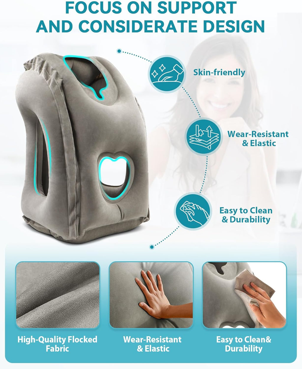 Inflatable Travel Pillow, Airplane Neck Pillow Comfortably Supports Head and Chin for Airplanes, Trains, Cars Office Napping on The Tray…