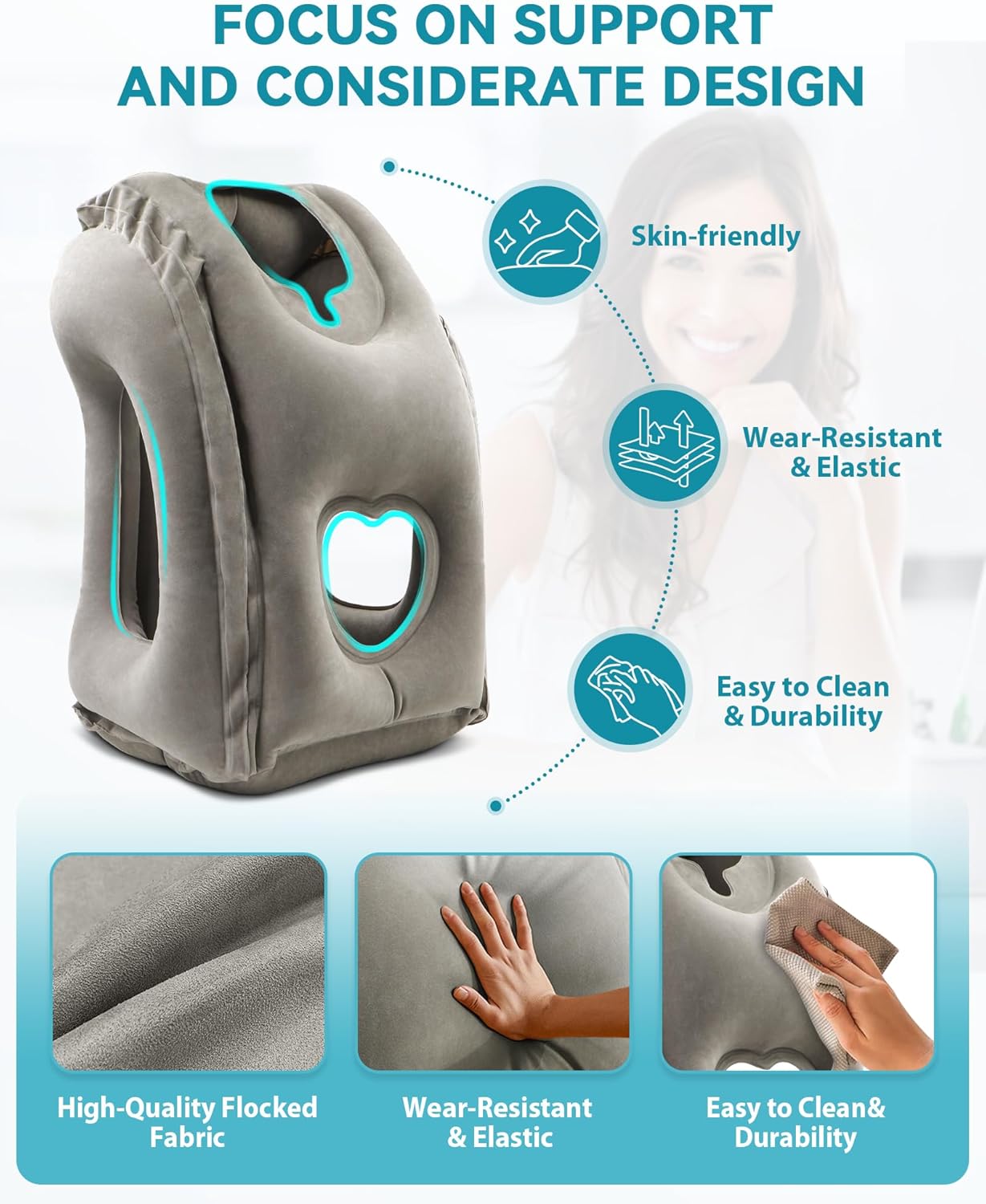 Inflatable Travel Pillow, Airplane Neck Pillow Comfortably Supports Head and Chin for Airplanes, Trains, Cars Office Napping on The Tray…