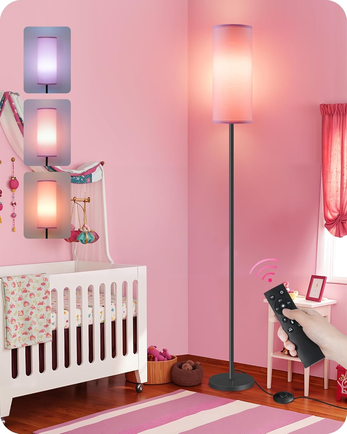 Dimmable Pink Floor Lamp for Living Room with Remote and Foot Switch, Corner Floor Lamp for Bedroom, 64.4" Standing Tall Lamp, 10W 900LM…