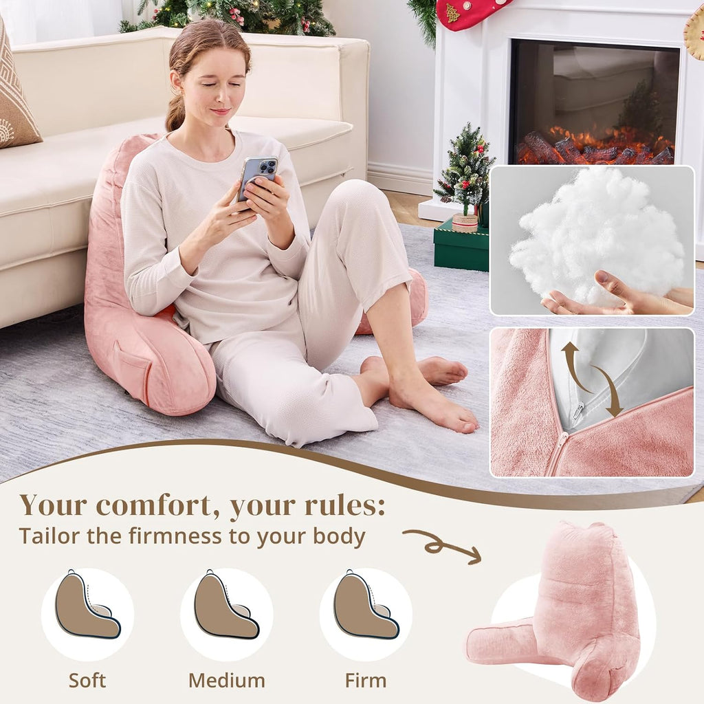Sasttie Reading Pillow, Pillows for Reading or Relaxing – Ergonomic Support for Head, Neck, Back, and Lumbar, 21-Inch, Peach Pink Pink